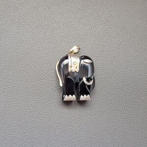 Black Onyx Elephant Pendant | Sterling Silver Animal Talisman Charm